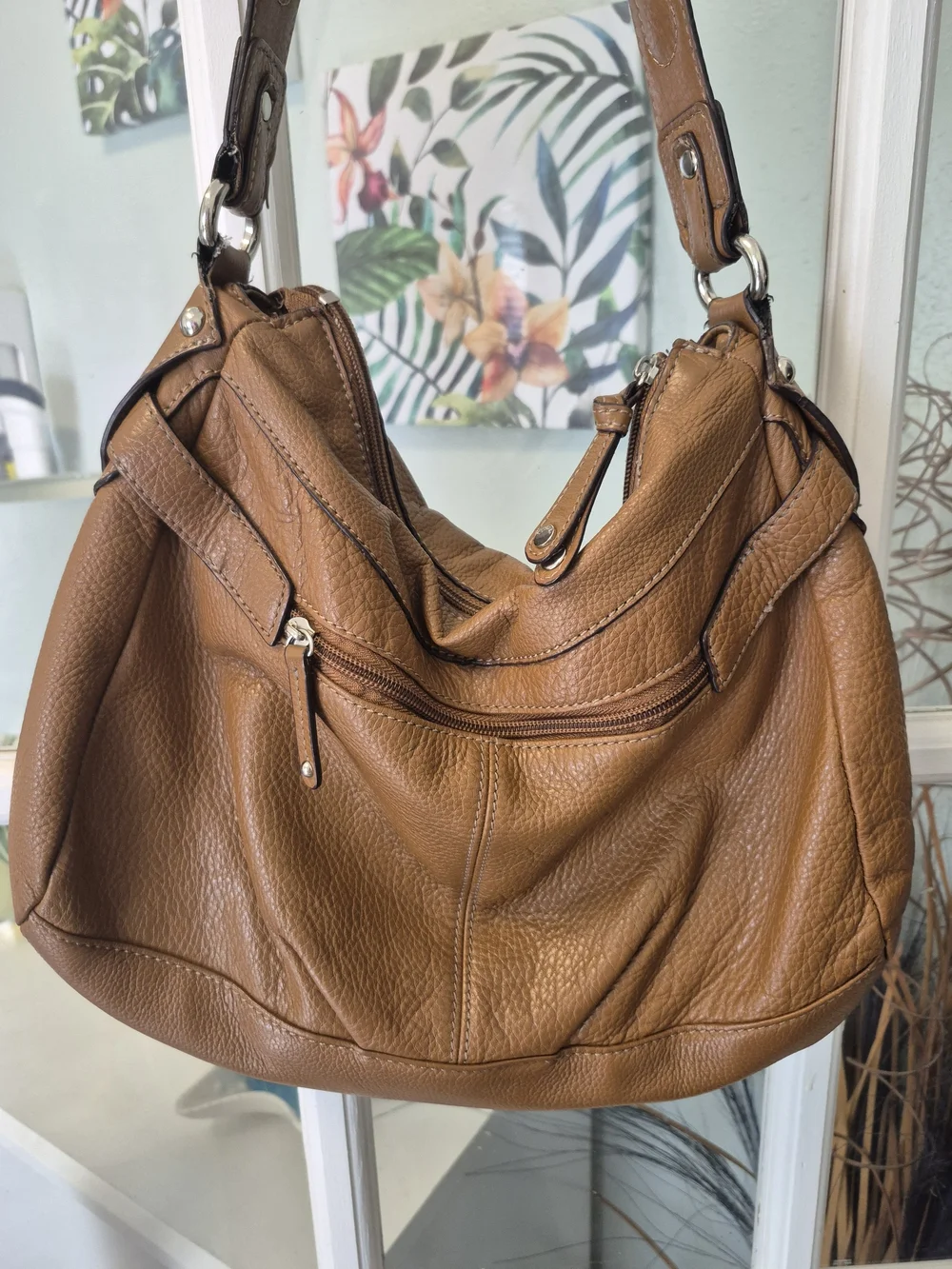 Tignanello Cognac Brown Pebbled Leather Hobo Bag